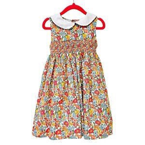 Korango Australia Vintage Floral Classic Smocked Dress Sleeveless Peter Pan Neck